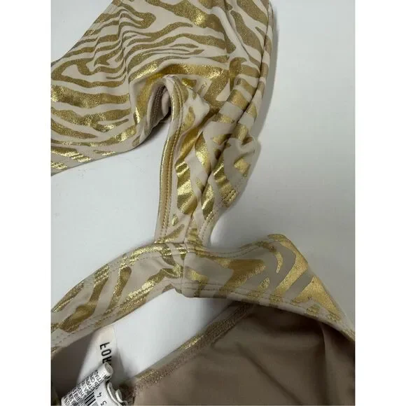 Forever 21 Gold Zebra One Piece Swimsuit Open Middle High Cut Bottom Size XL - Picture 5 of 14